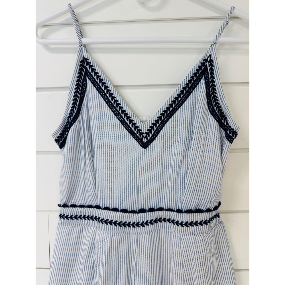 Japna Womens Blue White Striped Embroidered Wide Leg Jumpsuit Medium NWT - Picture 4 of 8